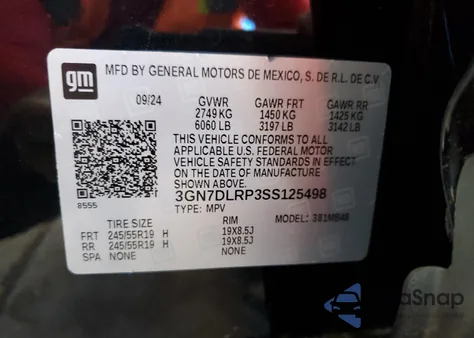 2025 Chevrolet Equinox Lt z USA, uszkodzony, nr VIN 3GN7DLRP3SS125498